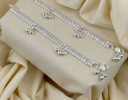 Silver anklet pair with bells
