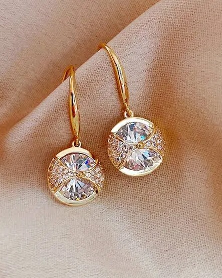 Pave gold drop earrings