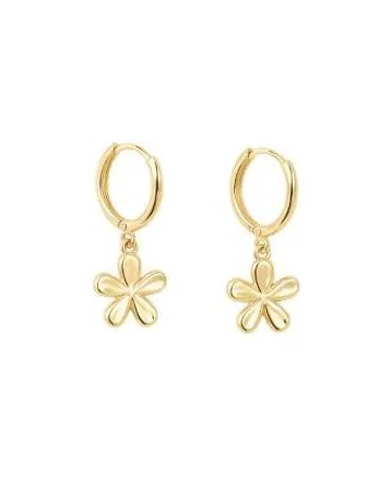Gold flower charm huggie earrings