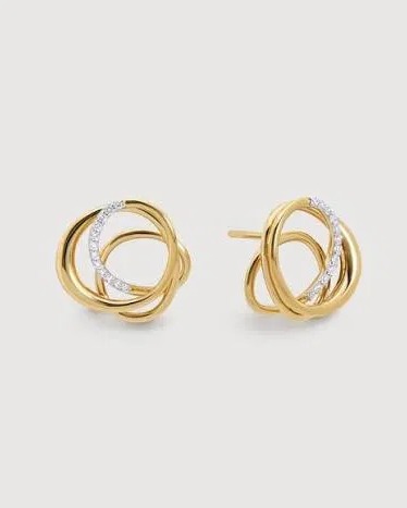 Gold knot stud earrings with stone accent