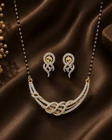 Diamond pave mangalsutra with matching earrings