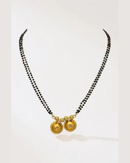 Double strand mangalsutra with round gold pendants