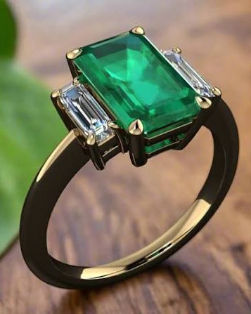 Emerald and diamond three-stone ring